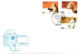 FDC BENIN,  Sheepdog     /   Lettre De Première Jour, Pasteur Allemand, Beagles, Fox Terrierpoil De Fil De Fer     1995 - Honden