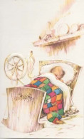 FAIRE PART DE NAISSANCE, RACHEL, CARTE GAUFFREE, ENFANT COUCHE DANS UN LIT BASCULE   COULEUR REF 15052 - Birth & Baptism