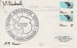 Ross Dependency Eklund Biological Center 2 Signatures Ca Scott Base 28 NOV 1974 (SO163) - Cartas & Documentos