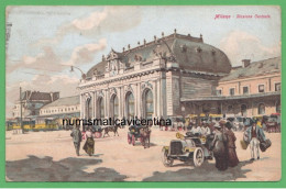 Milano Stazione Treni Bus Tram Carrozze Taxi Cpa Viaggiata 1906 Ferrovie Stazione Treni - Stazioni Senza Treni