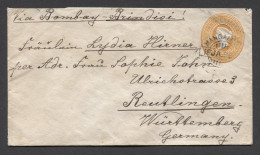 India 1898 Mangalore Stationery Envelope To Wurttemberg__(9397) - Briefe