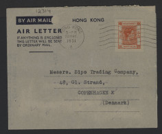 Hong Kong 1951 Air Letter To Denmark__(12314) - Lettres & Documents