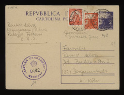 Italy 1948 Manziana Censored Stationery Card To Köln__(11414) - Stamped Stationery