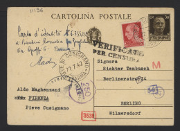 Italy 1942 Pieve Cusignano Censored Stationery Card To Berlin__(11196) - Entero Postal