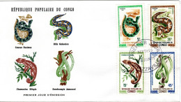 CONGO,  FDC,  Snakes, Chameleon    /       Lettre De Première Jour, Serpents, Caméléon   1971 - Slangen