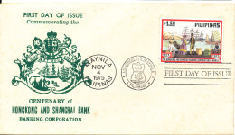 Philippines FDC  4-11-1975 Centenary Of Hongkong And Shanghai Bank Banking Corporation With Cachet - Filipinas