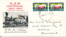 New Zealand FDC 25-11-1963 N.Z.R. Centennial 1863 - 1963 Christchurch To Ferrymead In Pair With Cachet And Sent To Denma - FDC