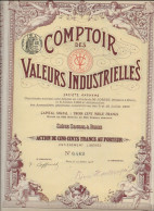 COMPTOIR DES VALEURS INDUSTRIELLES  LOT DE 2 ACTIONS ILLUSTREES DE CINQ CENT FRANCS  -ANNEE 1908 - Banque & Assurance