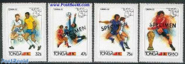 Tonga 1982 World Cup Football 4v S-a SPECIMEN, Mint NH, Sport - Various - Football - Maps - Geografia
