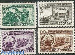 Russia, Soviet Union 1950 Turkmenistan 4v, Unused (hinged), Nature - Various - Water, Dams & Falls - Textiles - Nuevos