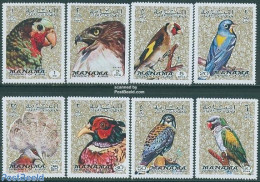 Manama 1972 Birds 8v, Mint NH, Nature - Birds - Birds Of Prey - Parrots - Manama