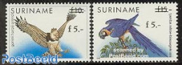 Suriname, Republic 1993 Birds Overprints (5g On 10g, 5g On 15g) 2V, Mint NH, Nature - Birds - Birds Of Prey - Parrots - Suriname
