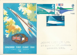 Enveloppe 1er Jour FDC Grande-Bretagne N°555 à 557 Concorde - Londres - 03/03/1969 - 1952-71 Ediciones Pre-Decimales