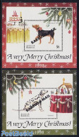 Barbuda 1998 Christmas, Dogs 2 S/s, Mint NH, Nature - Religion - Dogs - Christmas - Kerstmis