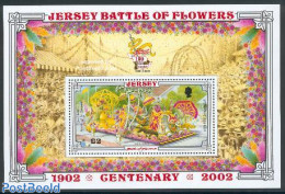 Jersey 2002 Flower Festival S/s, Mint NH, Nature - Various - Cats - Elephants - Flowers & Plants - Folklore - Jersey