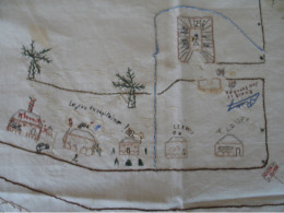 Nappe Brodée De 90 X 90 Cm Niangara, Haut-Uele, RD Congo Plan Quartier Des Belges, Camp Militaire Et Mission... 1938 - Autres & Non Classés