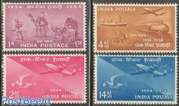 India 1954 Stamp Centenary 4v, Mint NH, Sport - Transport - Cycling - Post - Aircraft & Aviation - Railways - Ships An.. - Ongebruikt