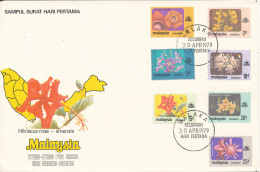 Malaysia Melaka FDC 30-4-1979 Melaka Complete Set Of 7 Flowers Definitive With Cachet - Malesia (1964-...)