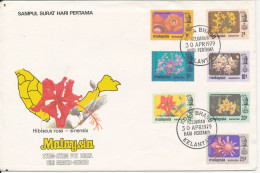 Malaysia Kelantan FDC 30-4-1979 Kota Bharo Complete Set Of 7 Flowers Definitive With Cachet - Maleisië (1964-...)