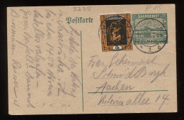 Saargebiet 1923 Saarbrucken 10c Stationery Card To Aachen__(8235) - Enteros Postales