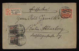 Saargebiet 1922 Saarbrucken 3 Registered Cover To Berlin__(10805) - Lettres & Documents