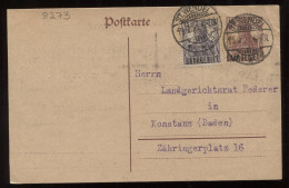 Saargebiet 1921 St.Wendel Stationery Card To Konstanz__(8273) - Enteros Postales