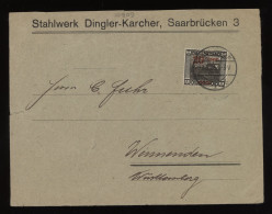 Saargebiet 1921 Saarbrucken Business Cover To Wurttemberg__(10809) - Brieven En Documenten