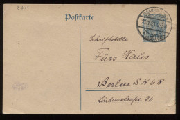 Saargebiet 1921 Saarbrucken 30pf Stationery Card To Berlin__(8311) - Postal Stationery