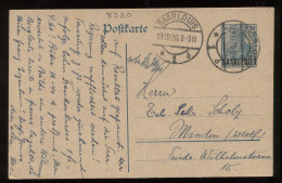Saargebiet 1920 Saarlouis Stationery Card To Minden__(8320) - Postal Stationery