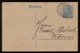 Saargebiet 1920 Merzig 30f Stationery Card To Worms__(8314) - Postwaardestukken