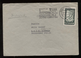Saar 1952 Saarbrucken 2 Slogan Cancellation Cover To Köln__(8721) - Brieven En Documenten