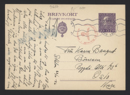 Sweden 1942 Stockholm Censored Stationery Card To Norway__(9610) - Ganzsachen