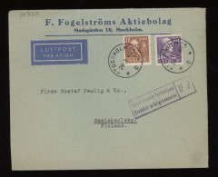 Sweden 1940 Stockholm Censored Air Mail Cover To Finland__(10329) - Storia Postale