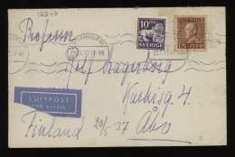 Sweden 1937 Stockholm Air Mail Cover To Finland__(12240) - Storia Postale