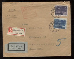 Sweden 1934 Stockholm 6 Registered Air Mail Cover To Saarbrucken__(8635) - Brieven En Documenten