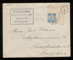 Sweden 1921 Stockholm Cover To Saarbrucken__(8641) - Brieven En Documenten