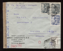 Spain 1942 Sevilla Censored Air Mail Cover To Baden__(8897) - Covers & Documents