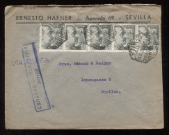 Spain 1941 Sevilla Censored Air Mail Cover To Basilea__(9175) - Briefe U. Dokumente