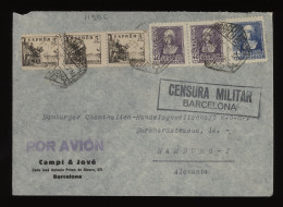 Spain 1939 Barcelona Censored Air Mail Cover To Germany__(11906) - Lettres & Documents