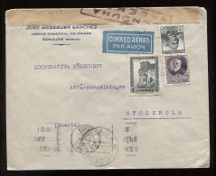 Spain 1937 Beniajan Censored Air Mail Cover To Sweden__(9119) - Storia Postale