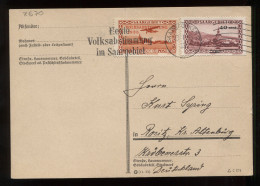 Saargebiet 1935 Saarbrucken 2 Slogan Cancellation Card To Rositz__(8670) - Storia Postale