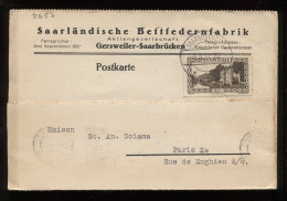 Saargebiet 1931 Saarbrucken Business Card To France__(8657) - Storia Postale