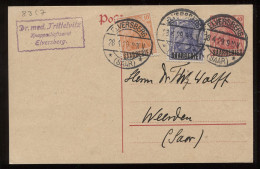 Saargebiet 1929 Elversberg Stationery Card To Wenden__(8317) - Enteros Postales