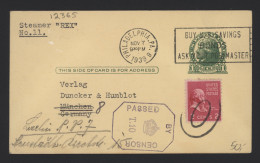 USA 1939 Philadelphia Stationery Card To Germany__(12365) - 1921-40