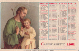 Calendarietto - Pia Unione Transito Di S.giuseppe - Roma - Anno 1961 - Formato Piccolo : 1961-70