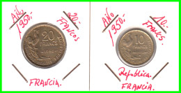 FRANCIA  MONEDA - DE 0.10 Y 0,20  CENTIMOS DEL AÑO 1950 - CUARTA REPUBLICA FRANCESA COMPOSICIÓN BRONCE DE  ALUMINIO - 50 Centimes