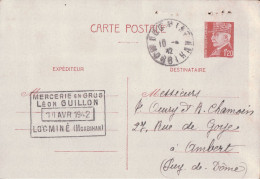 LOCMINE MERCERIE En GROS Léon GUILLON (Entier Pétain 1f20 1942 Pour Ambert 63) - Locmine