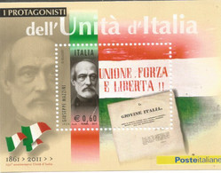 (REPUBBLICA ITALIANA) 2011, FOGLIETTO MNH, I PROTAGONISTI DELL'UNITÀ D'ITALIA (GIUSEPPE MAZZINI) - Hojas Bloque