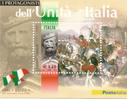 (REPUBBLICA ITALIANA) 2011, FOGLIETTO MNH, I PROTAGONISTI DELL'UNITÀ D'ITALIA (GIUSEPPE GARIBALDI) - Hojas Bloque