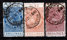 NEW ZEALAND 1882/1914 QV. TAX STAMPS 8/-  9/-   10/-  GOOD USED - Oblitérés